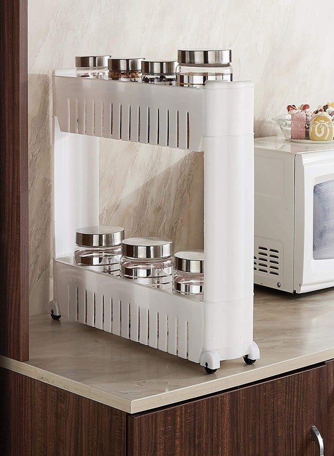 GION 2 Layer Storage Rack with Wheels Plastic Space Saving Storage Organizer Slim Rack Shelf Kitchen Trolley Rack Holder Storage Organizer for Kitchen, Bathroom (1Pcs) (2 Layer) - Image 1